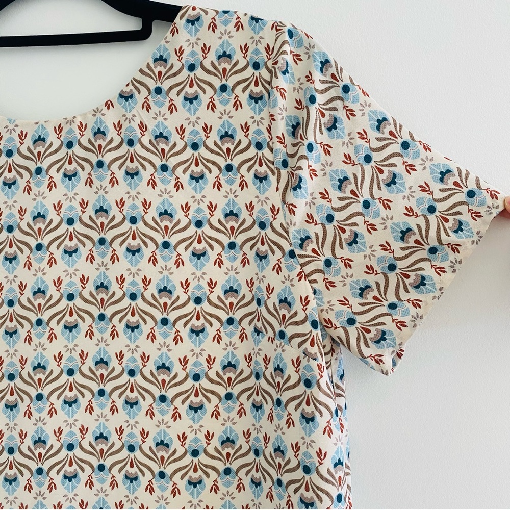 Lulus Botanical Beauty Beige Print Shift Dress Short Sleeves Mini Dress - Picture 5 of 16